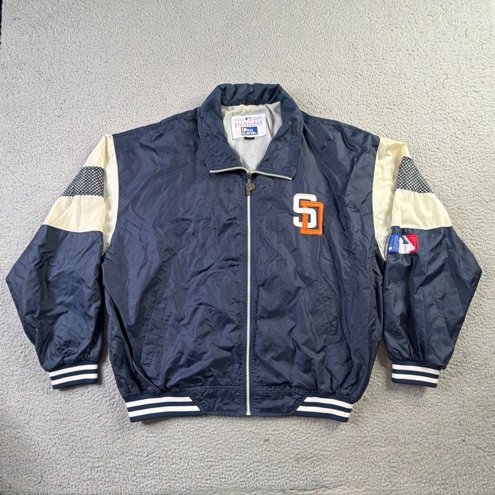 San Diego Padres MLB Pro Player Windbreaker Jacket Mens XL Navy Blue Vintage 90s
